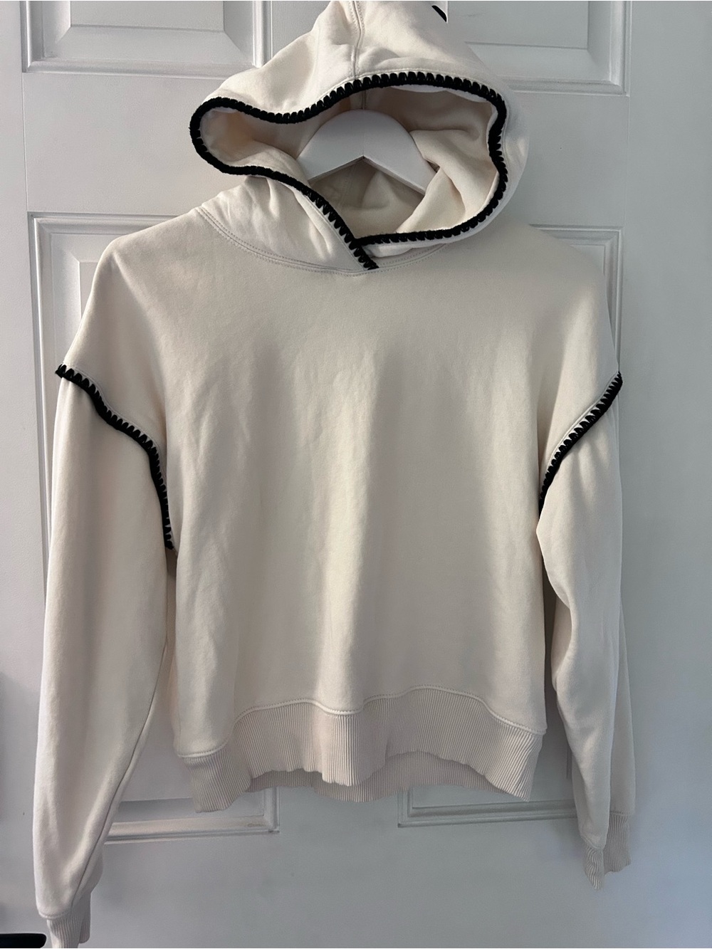 American Eagle Outfitters Cream Hoodie with Black Trim